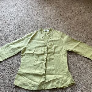 Women's Green blazer / Cardigan linen open front L LARGE
